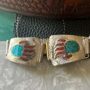 Navajo Sterling Turquoise Coral Expandable Watch Bracelet